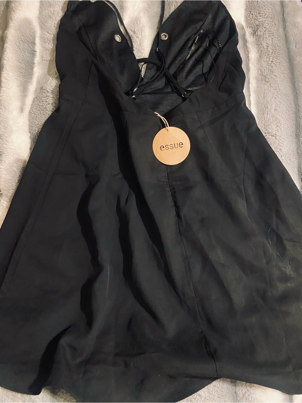 essue Black Lace-Up V-Neck Mini Dress